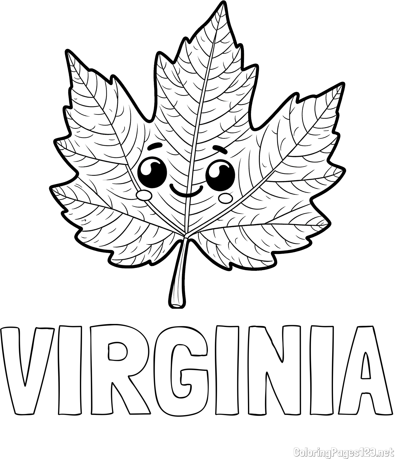 VIRGINIA Coloring Page and Smiling Leaf Coloring Page for Kids