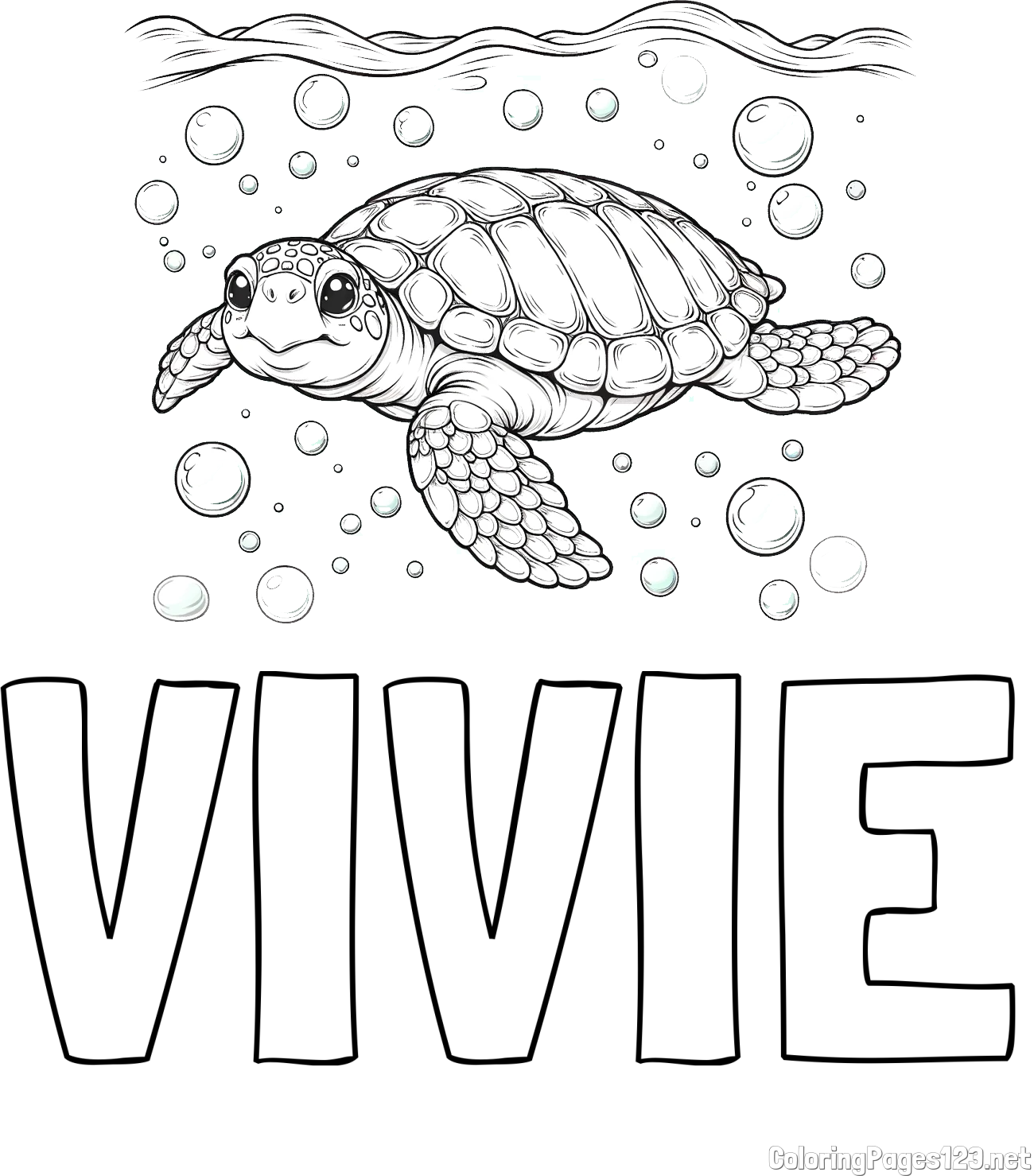 VIVIE Coloring Page and Coloring Page of a Sea Turtle Swimming in the Ocean