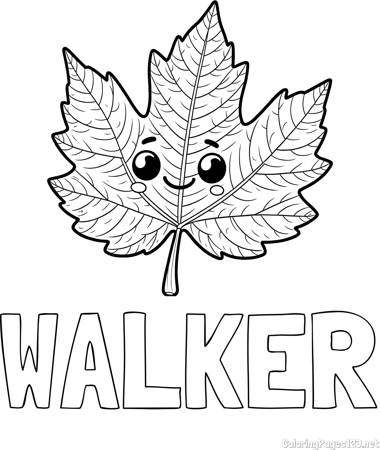 WALKER Coloring Page and Smiling Leaf Coloring Page for Kids