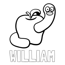 Online Created Coloring Page - WILLIAM Coloring Page and Apple and Smiling Worm Coloring Page
