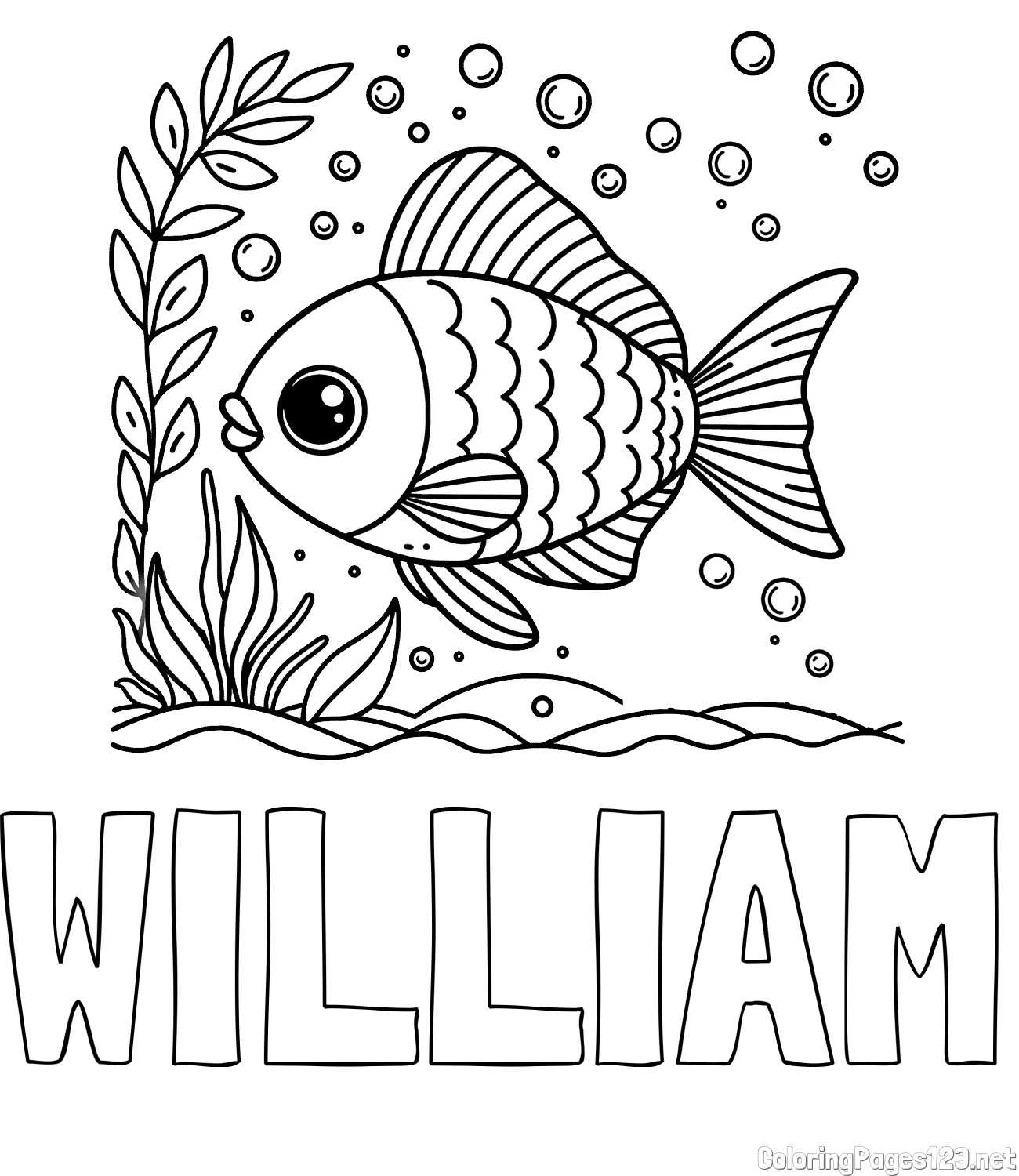 WILLIAM Coloring Page and Free Coloring Page of a Cute Fish