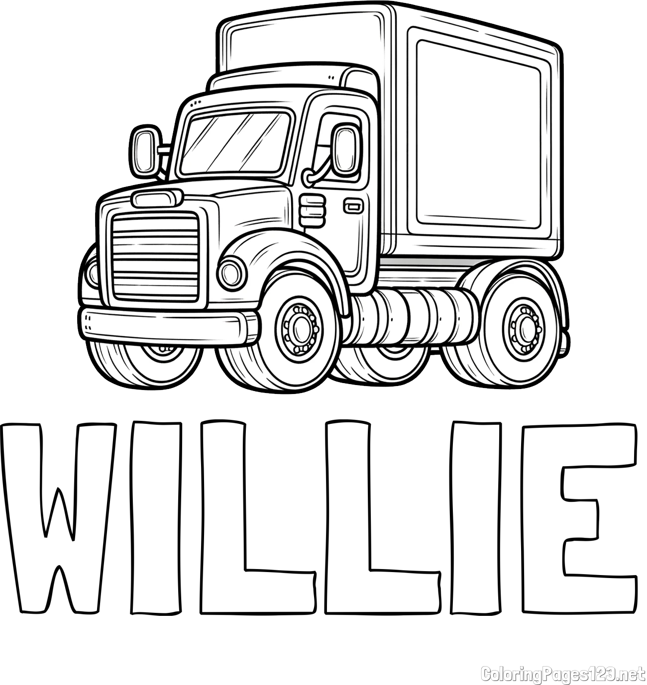 WILLIE Coloring Page and Big Truck Coloring Page