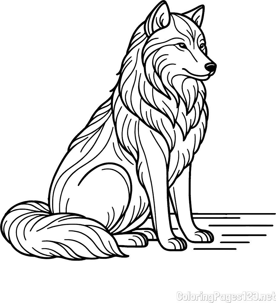 Wolf Coloring Page - Calm Pose on a Meadow