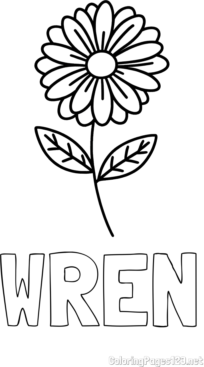 WREN Coloring Page and Flower Coloring Page