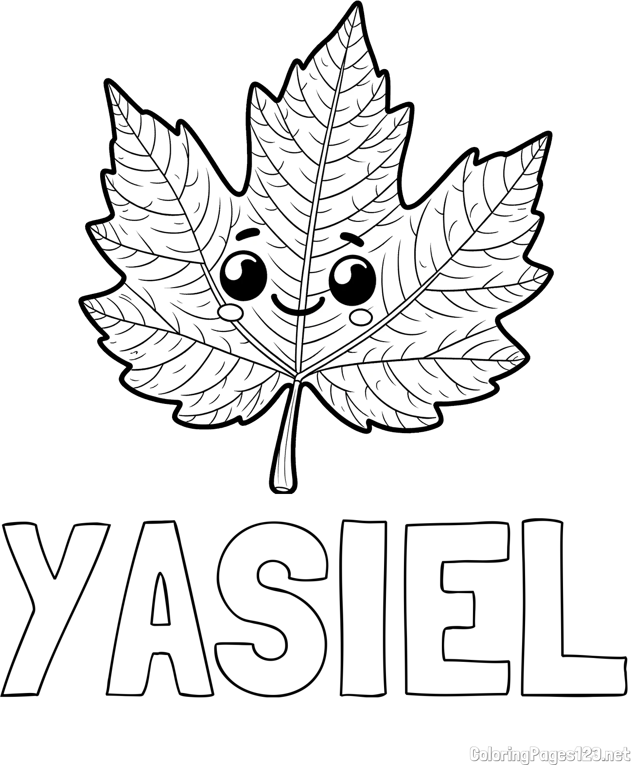 YASIEL Coloring Page and Smiling Leaf Coloring Page for Kids