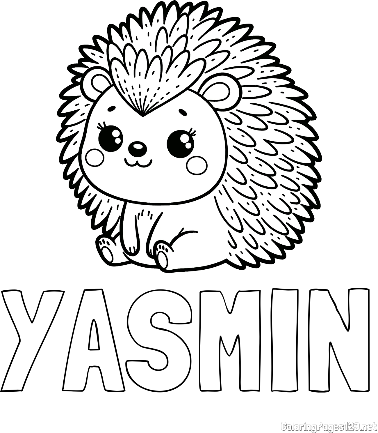 YASMIN Coloring Page and Cute Hedgehog Coloring Page