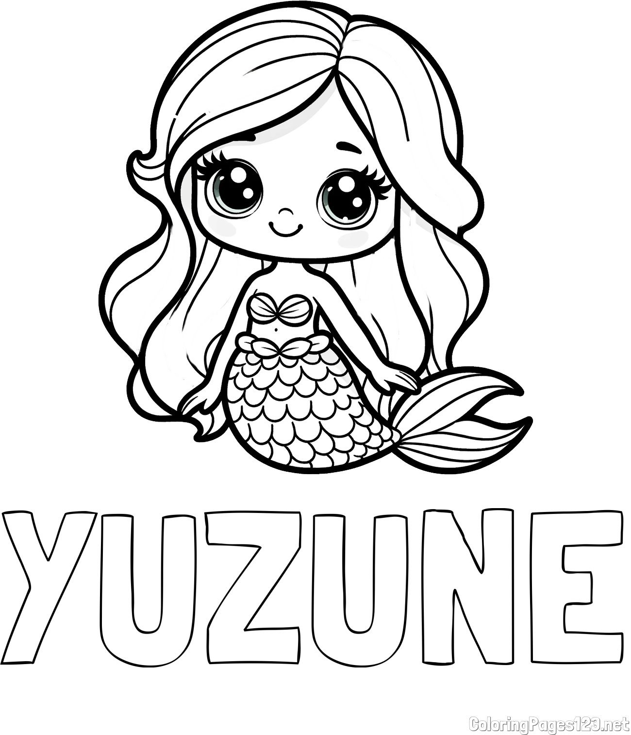 YUZUNE Coloring Page and Coloring Page of a Very Cute Little Mermaid