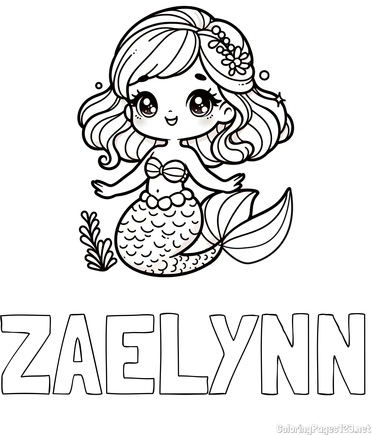 ZAELYNN Coloring Page and Coloring Page of a Charming Mermaid