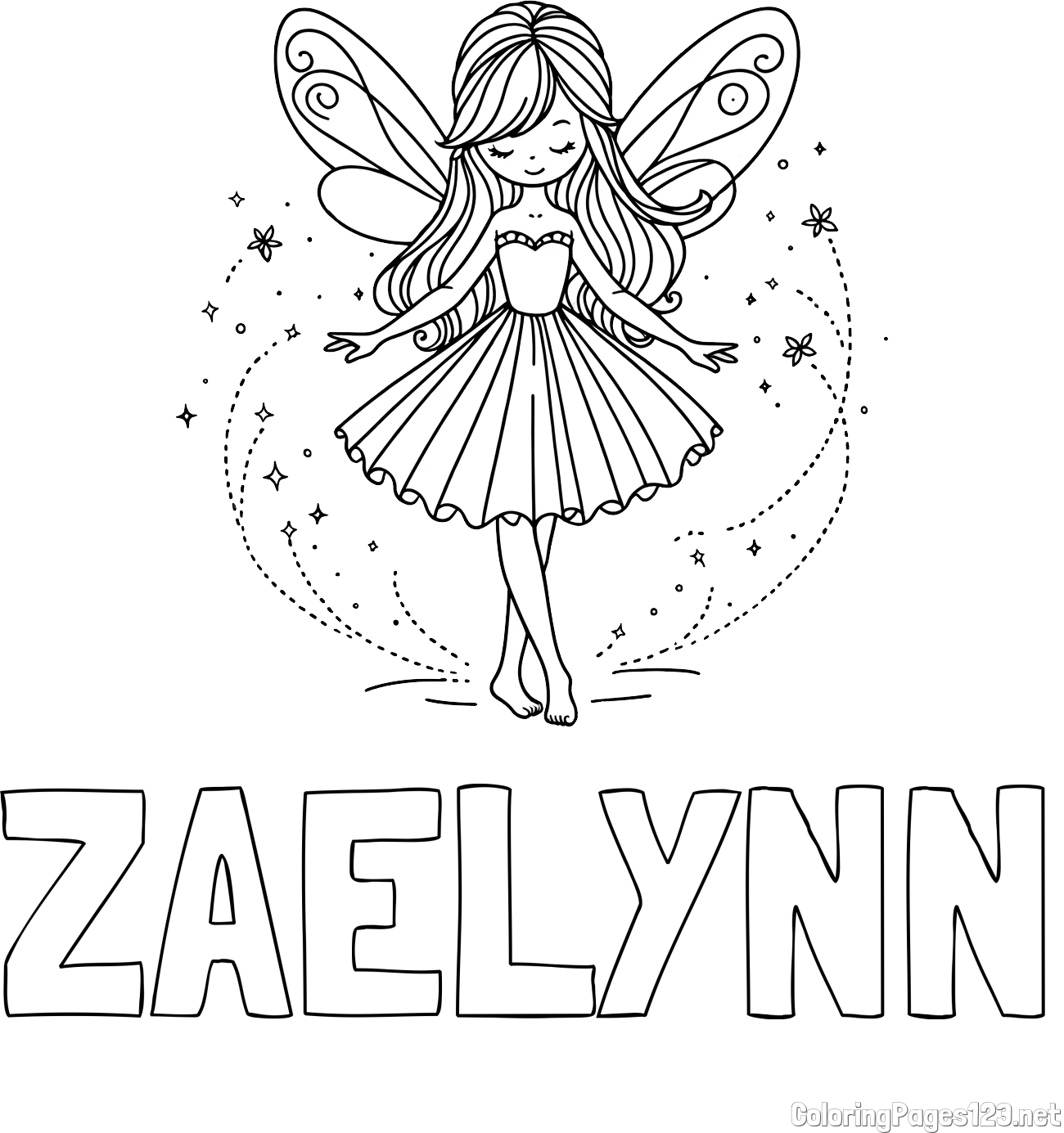 ZAELYNN Coloring Page and Coloring Page of a Cute Magical Fairy