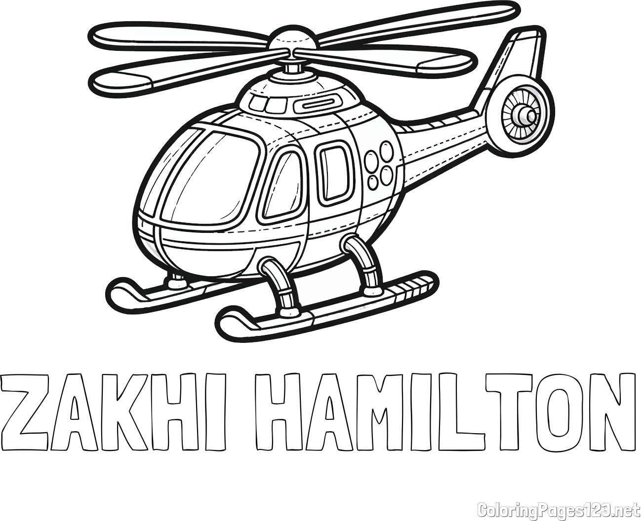 ZAKHI HAMILTON Coloring Page and Coloring Page of a Helicopter