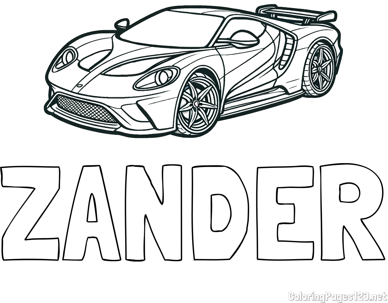 ZANDER Coloring Page and Coloring Page of a Fast Sport's Car