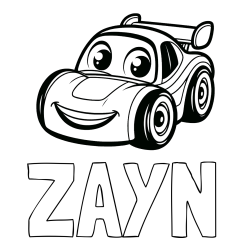 Online Created Coloring Page - ZAYN Coloring Page and Children's Printable Coloring Page of a Racing Car