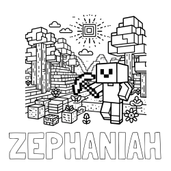 ZEPHANIAH Coloring Page and Minecraft World Coloring Page