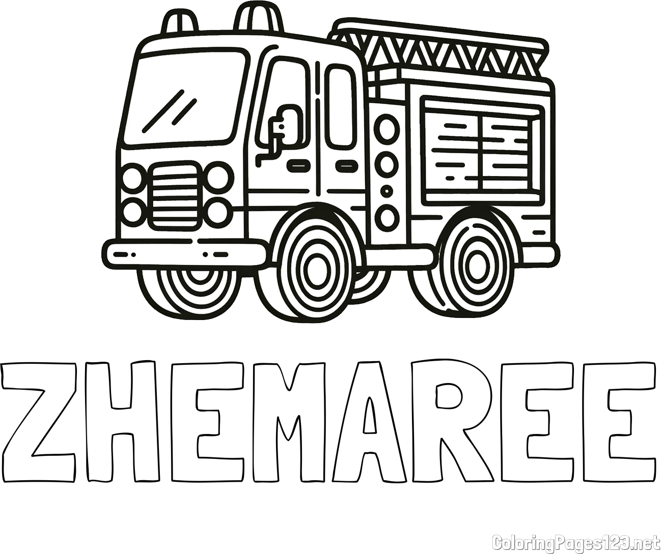 ZHEMAREE Coloring Page and Coloring page of a fire truck