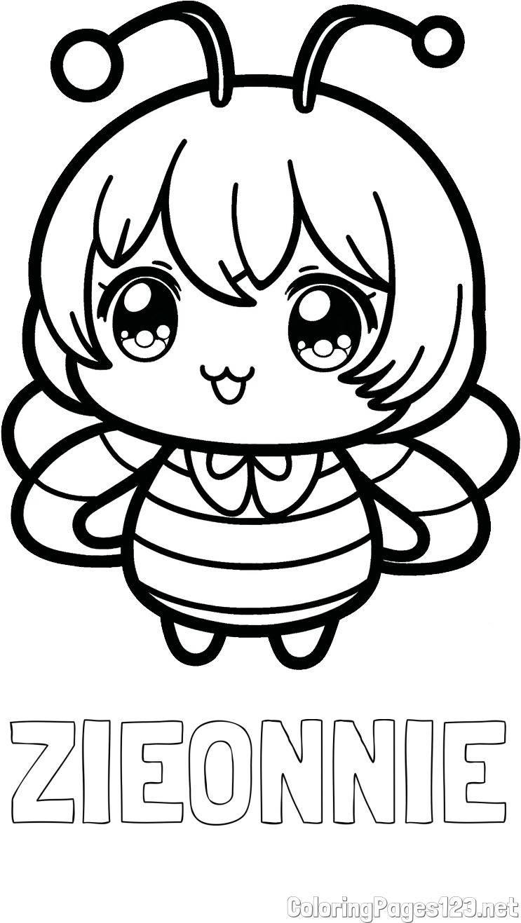 ZIEONNIE Coloring Page and Anime-Style Bee Coloring Page