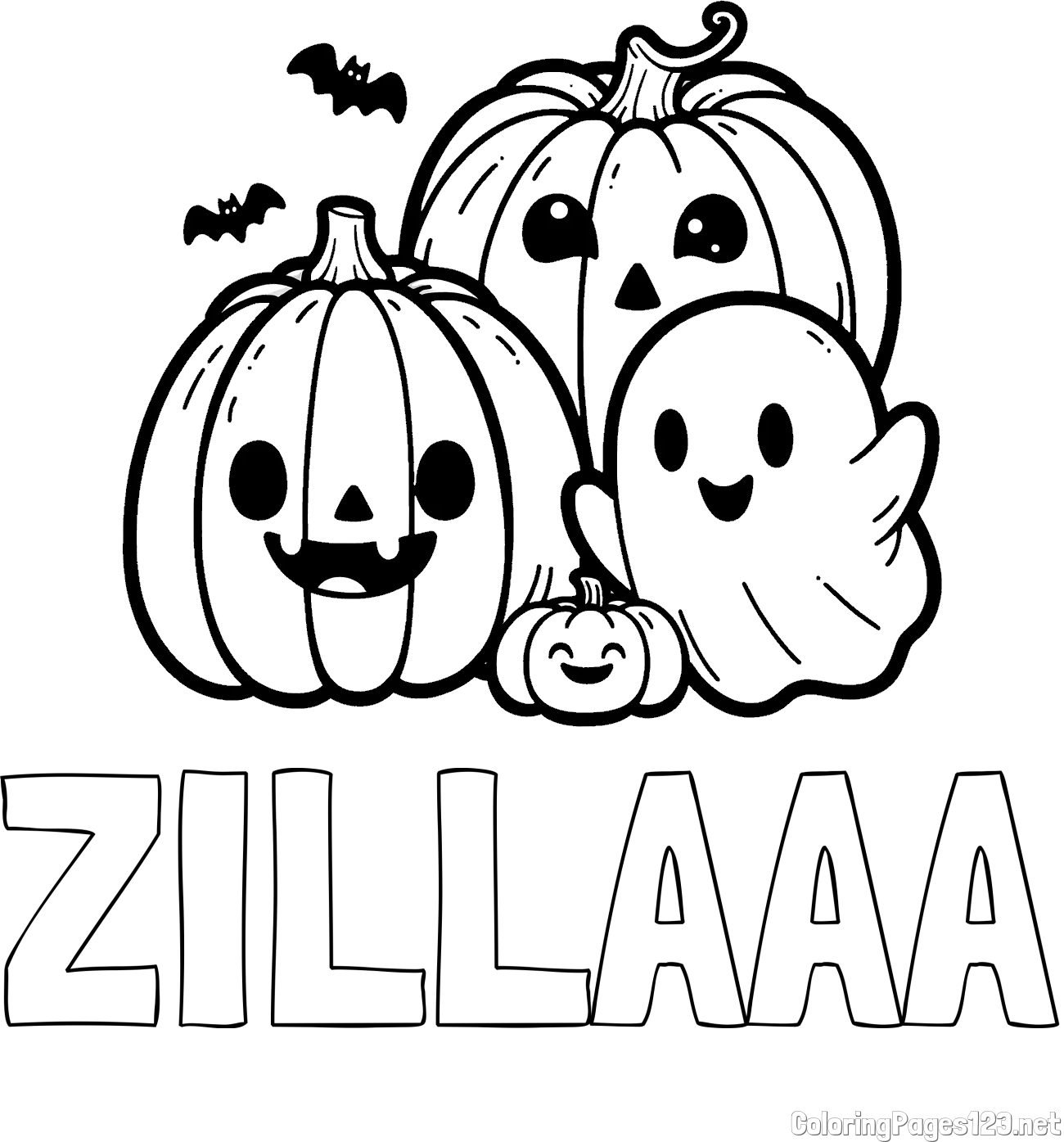 ZILLAAA Coloring Page and Halloween Pumpkin and Ghost Coloring Page