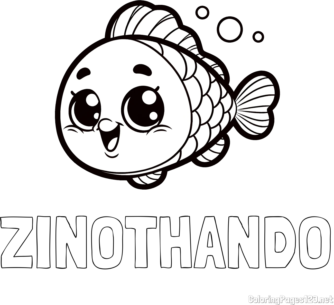 ZINOTHANDO Coloring Page and Coloring Page of a Smiling Fish