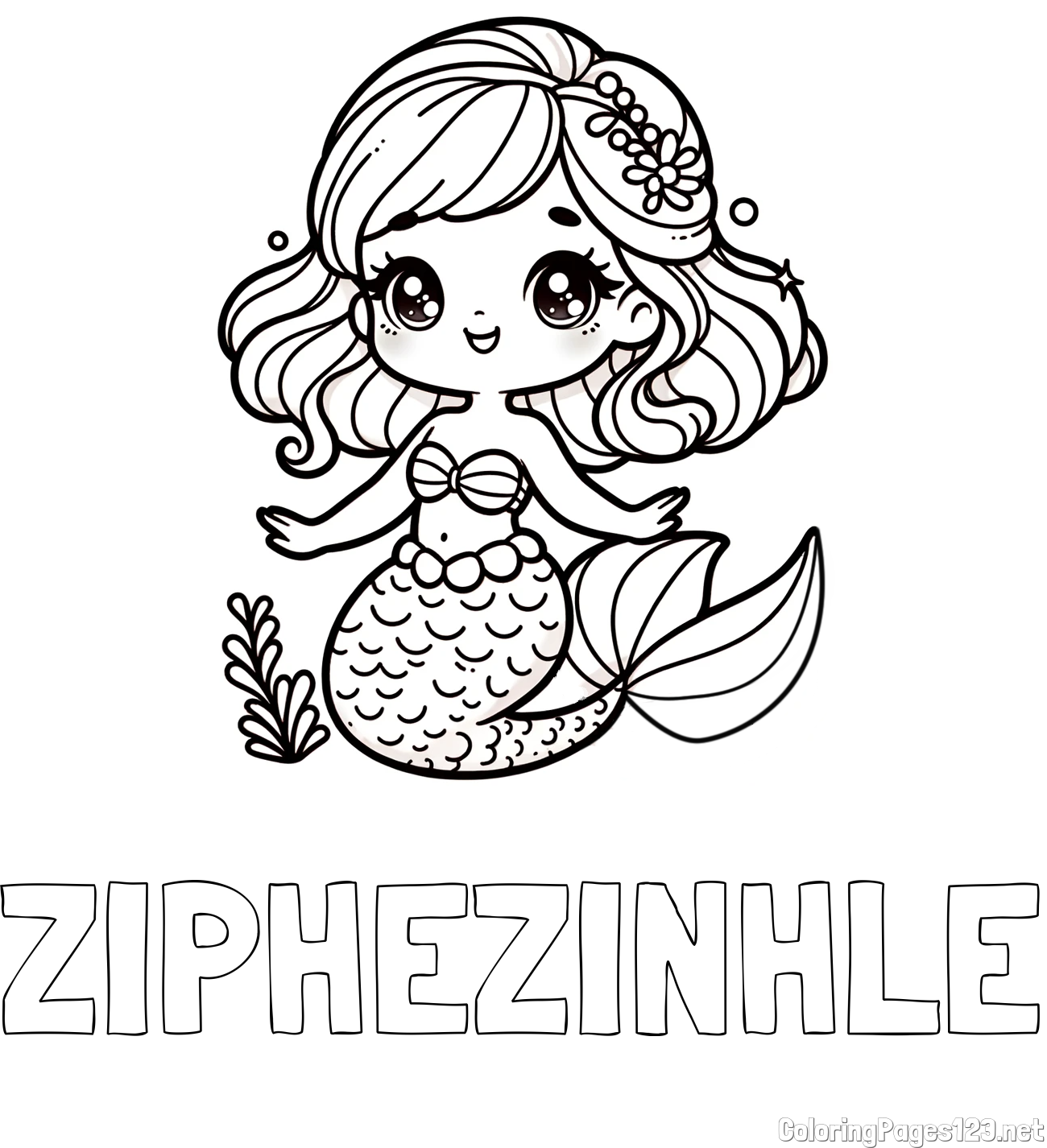 ZIPHEZINHLE Coloring Page and Coloring Page of a Charming Mermaid