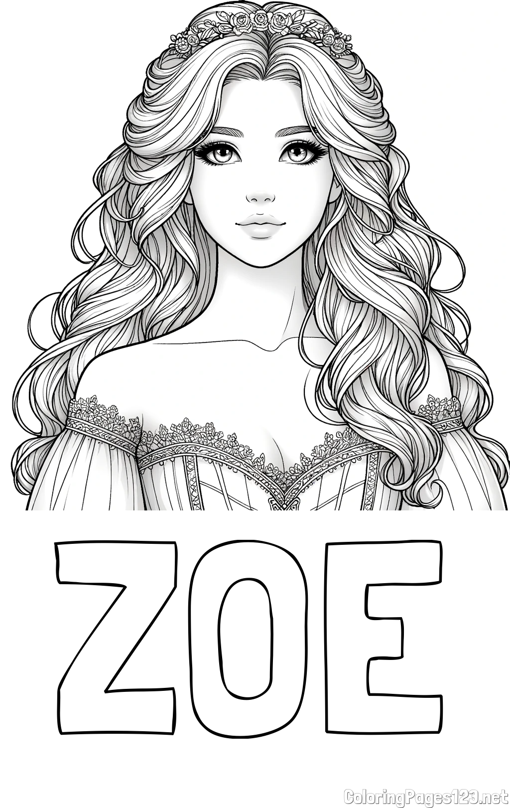 ZOE Coloring Page And Coloring Page Of A Cute Realistic Princess ZOE Coloring Page And Coloring Page Of A Cute Realistic Princess