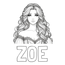 Online Created Coloring Page - ZOE Coloring Page and Coloring Page of a Cute Realistic Princess