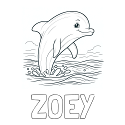 ZOEY Coloring Page alongside Coloring Page of a Smiling Dolphin Jumping