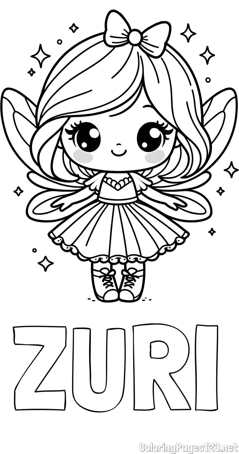ZURI Coloring Page and Coloring Page of a Magical Fairy with a Cute Face