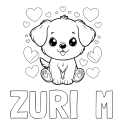 Online Created Coloring Page - ZURI  M Coloring Page and Coloring Page of a Cute Dog and Hearts