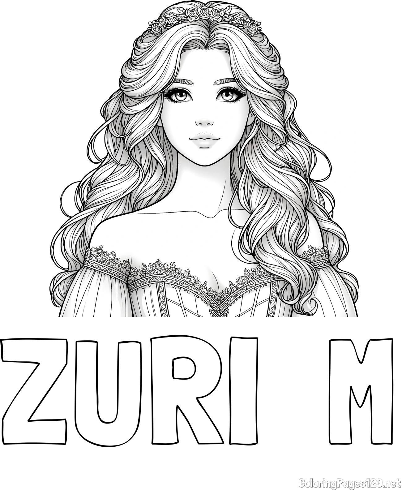ZURI  M Coloring Page and Coloring Page of a Cute Realistic Princess
